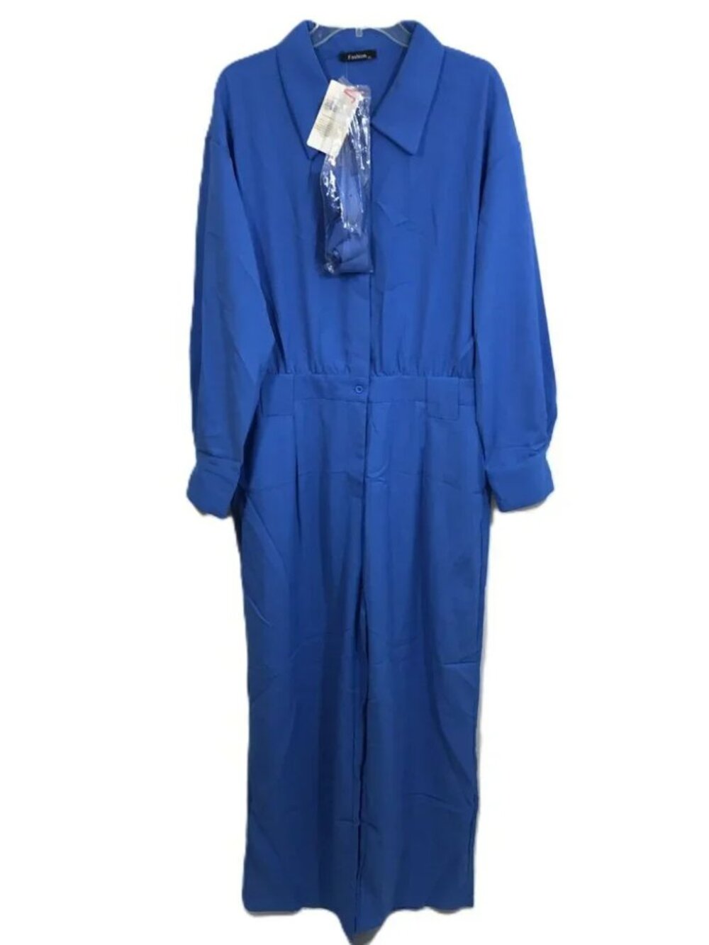 XL Blue Jumpsuit Wide Leg Lightweight Belt Pockets